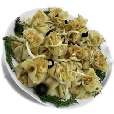 Блинные мешочки с красной рыбой