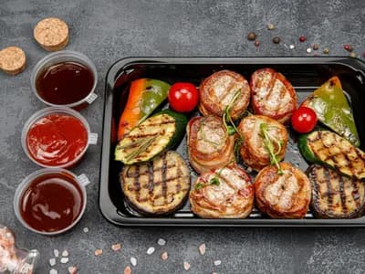 Свиные медальоны с овощами гриль