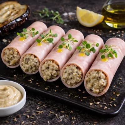 Рулетики из ветчины с баклажаном и тахини 25 г
