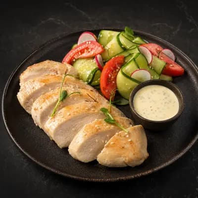 Курочка су-вид с овощами и соусом 250 грамм