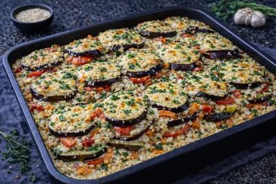 Запечённые овощи с тахини и творожным сыром