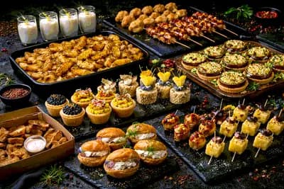 Фуршет с закусками холодными и горячими на 40 персон - цена 1375 рублей на человека!