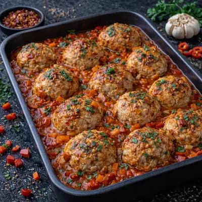 Куриные тефтели с овощами в томатном соусе