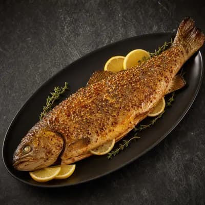 Форель, запечённая с мёдом и зернистой горчицей