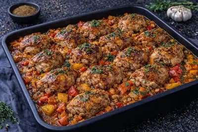 Курица по-кавказски с овощами и пряным соусом