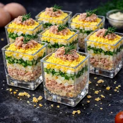 Мини трайфлы "Мимоза с тунцом" | 50 г | от 10 шт.