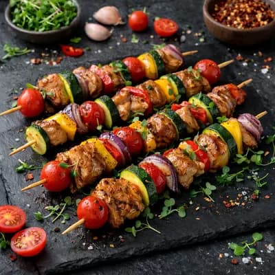 Брошеты из куриных бедрышек с овощами