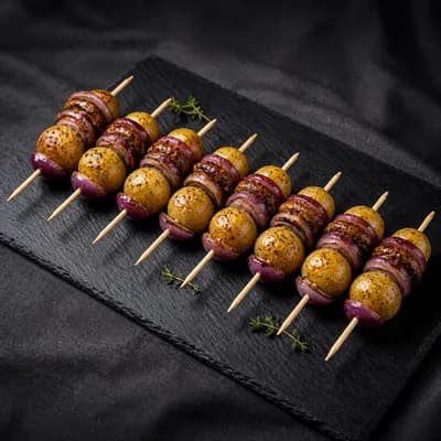 шашлычки из картофеля с луком и грибами 100г