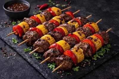 Брошеты из говядины с кукурузой и сладким перцем