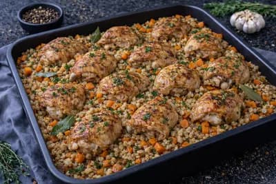 Перловка с курицей и томлёными овощами