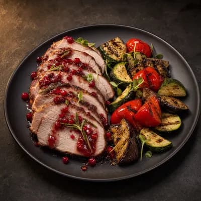 Мясо по-скандинавски: свиная лопатка под брусничным соусом — порция 350 г