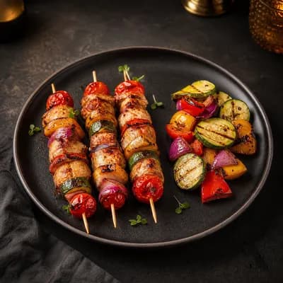 Брошеты из куриных бедрышек с овощами — порция 350 г