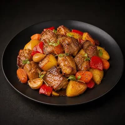 Свинина, запечённая с овощами в мёдово-уксусной глазури — порция 350 г